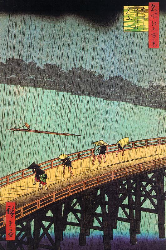 One Hundred Views of Famous Places in and around Edo- Ohashi Bridge; Sudden Shower near Atake