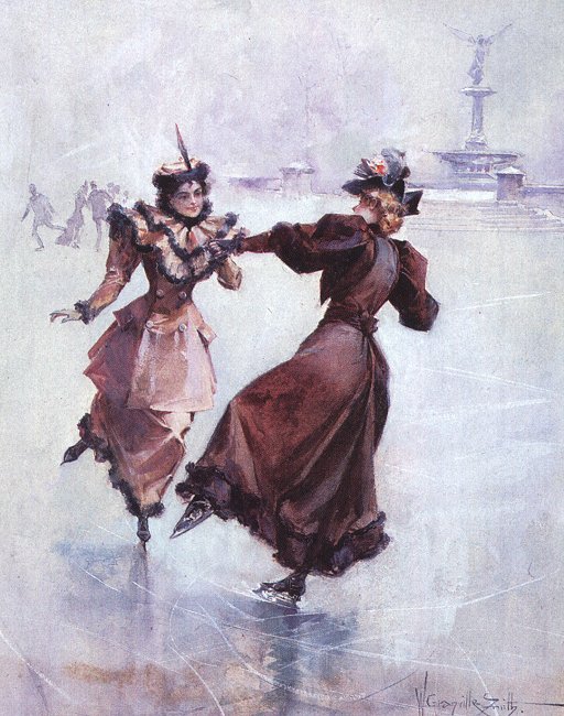 Two Ladies Ice Skating in Central Park