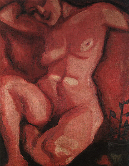 Red Nude Sitting Up