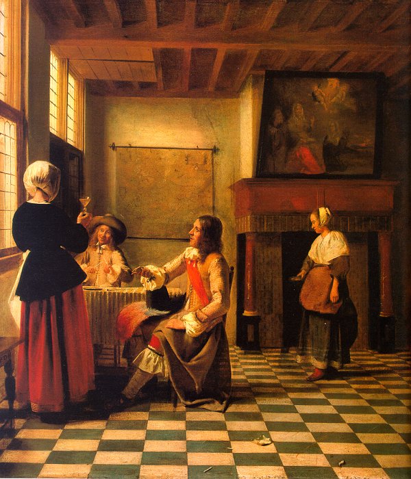 Woman Drinking with Two Men and a Maidservant